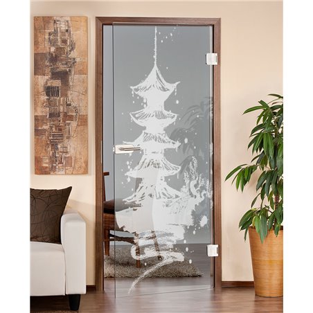 Ganzglastür Pagode III Gelasert Auf Klarglas