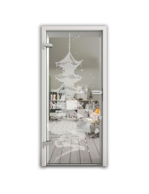 Ganzglastür Pagode III Gelasert Auf Klarglas