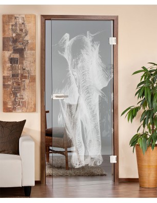 Ganzglastür Elefant Gelasert Auf Klarglas