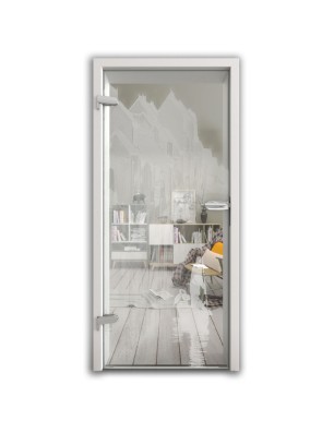 Ganzglastür Gondel Gelasert Auf Klarglas