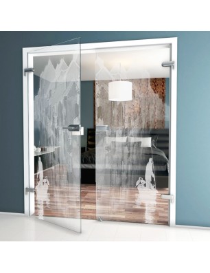 Ganzglastür Gondel Gelasert Auf Klarglas