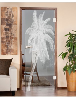 Ganzglastür Palme Gelasert Auf Klarglas