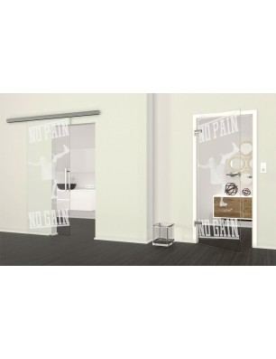 Ganzglastür No pain No Gain Gelasert Auf Klarglas