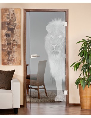 Ganzglastür Löwe Gelasert Auf Klarglas