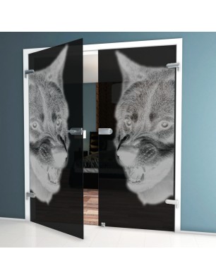 Ganzglastür Wolf Gelasert Auf Grauglas
