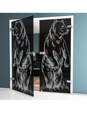 Ganzglastür Bär Gelasert Auf Grauglas