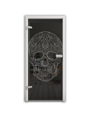 Ganzglastür Skull 3 Gelasert Auf Grauglas