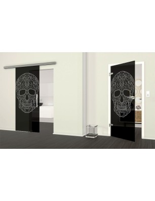 Ganzglastür Skull 3 Gelasert Auf Grauglas