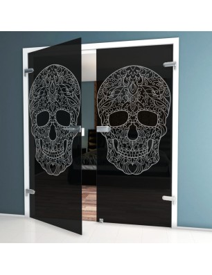 Ganzglastür Skull 3 Gelasert Auf Grauglas