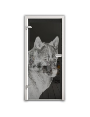 Ganzglastür Wolf 5 Gelasert Auf Grauglas