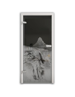 Ganzglastür Berg Gelasert Auf Grauglas