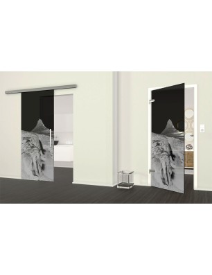 Ganzglastür Berg Gelasert Auf Grauglas