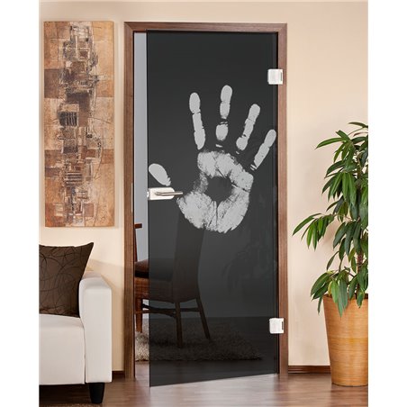 Ganzglastür Hand Gelasert Auf Grauglas