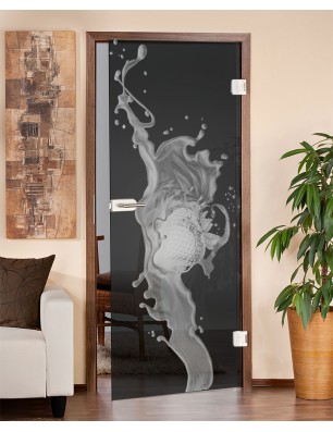 Ganzglastür Erdbeere Gelasert Auf Grauglas