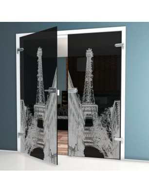 Ganzglastür Eifelturm 4 Gelasert Auf Grauglas