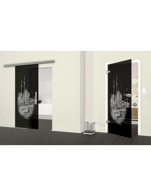 Ganzglastür Istanbul Gelasert Auf Grauglas