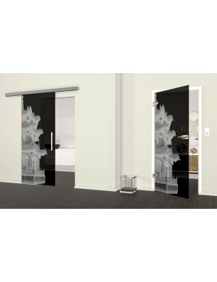 Ganzglastür Pagode II Gelasert Auf Grauglas