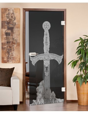 Ganzglastür Excalibur Gelasert Auf Grauglas