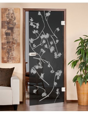 Ganzglastür Äste Gelasert Auf Grauglas