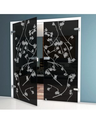 Ganzglastür Äste Gelasert Auf Grauglas