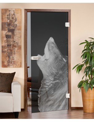 Ganzglastür Wolf 2 Gelasert Auf Grauglas