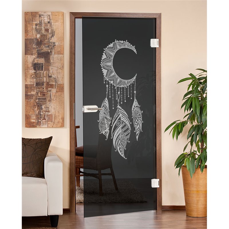 Ganzglastür Dreamcatcher Gelasert Auf Grauglas Ganzglastür Dreamcatcher Gelasert Auf Grauglas