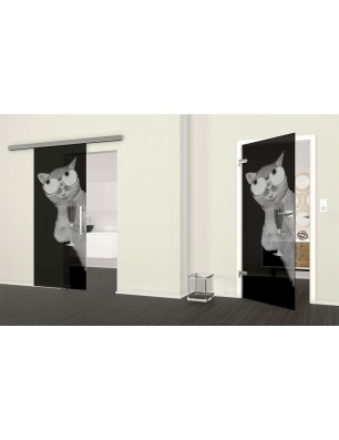 Ganzglastür Drinking Cat Gelasert Auf Grauglas