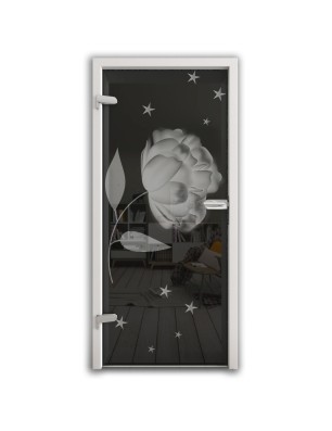 Ganzglastür Blume Gelasert Auf Grauglas