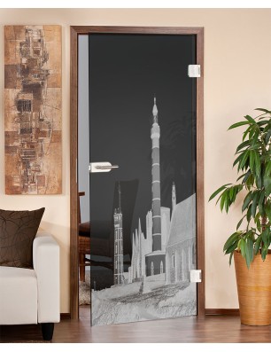 Ganzglastür Leuchtturm 6 Gelasert Auf Grauglas