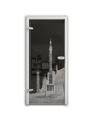 Ganzglastür Leuchtturm 6 Gelasert Auf Grauglas