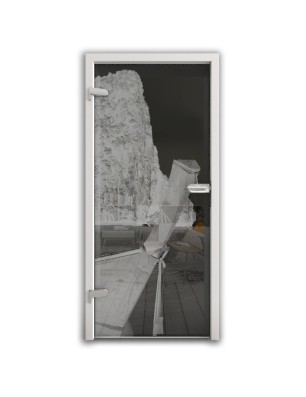 Ganzglastür Phuket Gelasert Auf Grauglas