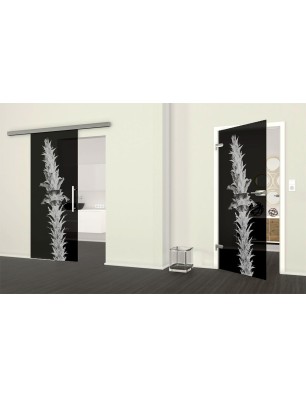 Ganzglastür Acantus Montanus Gelasert Auf Grauglas