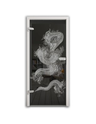 Ganzglastür Dragon Gelasert Auf Grauglas