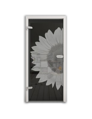 Ganzglastür Sonnenblume Gelasert Auf Grauglas