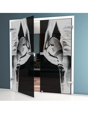 Ganzglastür American Footbal Gelasert Auf Grauglas