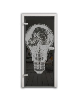 Ganzglastür Skull Gelasert Auf Grauglas