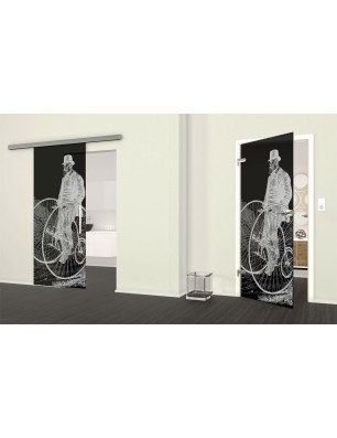 Ganzglastür Vintage Bike Gelasert Auf Grauglas