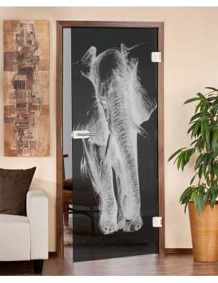 Ganzglastür Elefant Gelasert Auf Grauglas