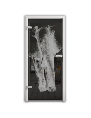 Ganzglastür Elefant Gelasert Auf Grauglas