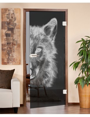 Ganzglastür Wolf 4 Gelasert Auf Grauglas