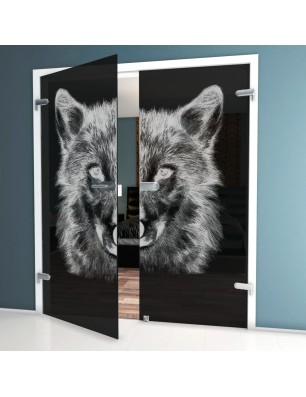 Ganzglastür Wolf 4 Gelasert Auf Grauglas