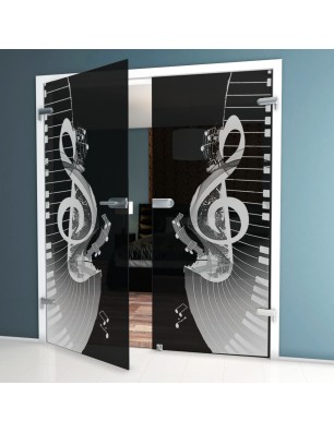 Ganzglastür Piano Gelasert Auf Grauglas
