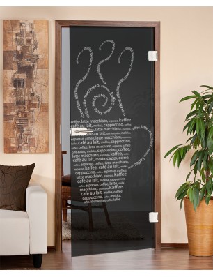 Ganzglastür Kaffe Wordart Gelasert Auf Grauglas