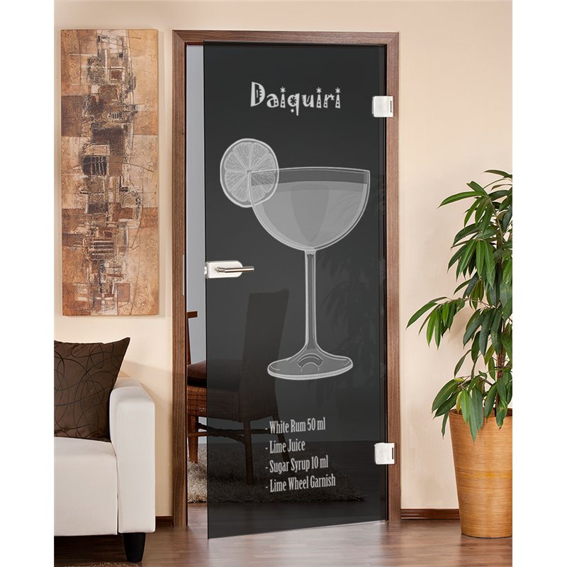 Ganzglastür Daiquiri Gelasert Auf Grauglas Ganzglastür Daiquiri Gelasert Auf Grauglas