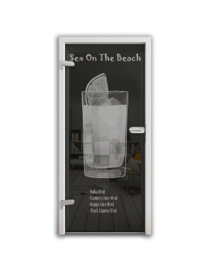 Ganzglastür Sex on the beach Gelasert Auf Grauglas