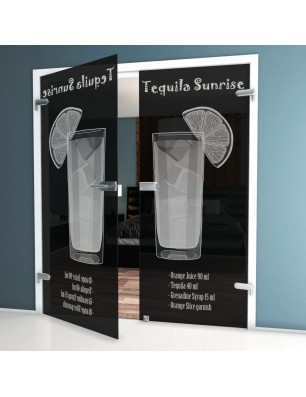 Ganzglastür Tequila Sunrise Gelasert Auf Grauglas