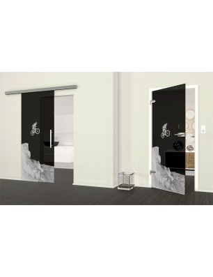 Ganzglastür Biker 2 Gelasert Auf Grauglas