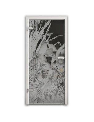 Ganzglastür Kaktusblüten Gelasert Auf Grauglas