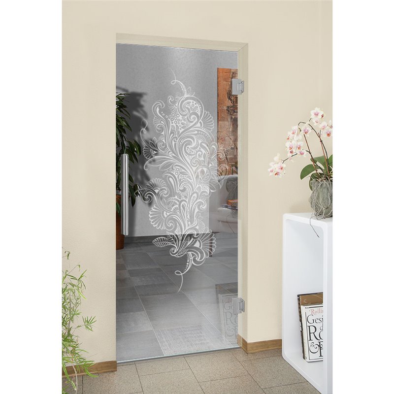 Pendeltür Florale Kunst Gelasert Auf Klarglas Pendeltür Florale Kunst Gelasert Auf Klarglas