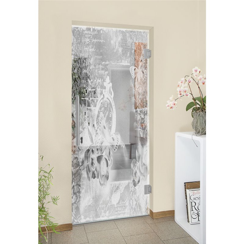 Pendeltür Vintage flowers Gelasert Auf Klarglas Pendeltür Vintage flowers Gelasert Auf Klarglas